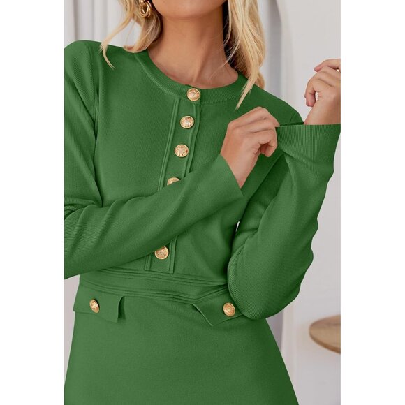 Fall 2025 Long Sleeve Body con Green Sweater Dress for Women Winter Formal Mini - Picture 5 of 7